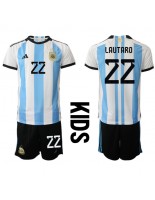 Argentina Lautaro Martinez #22 Domácí dres pro děti MS 2022 Krátký Rukáv (+ trenýrky)